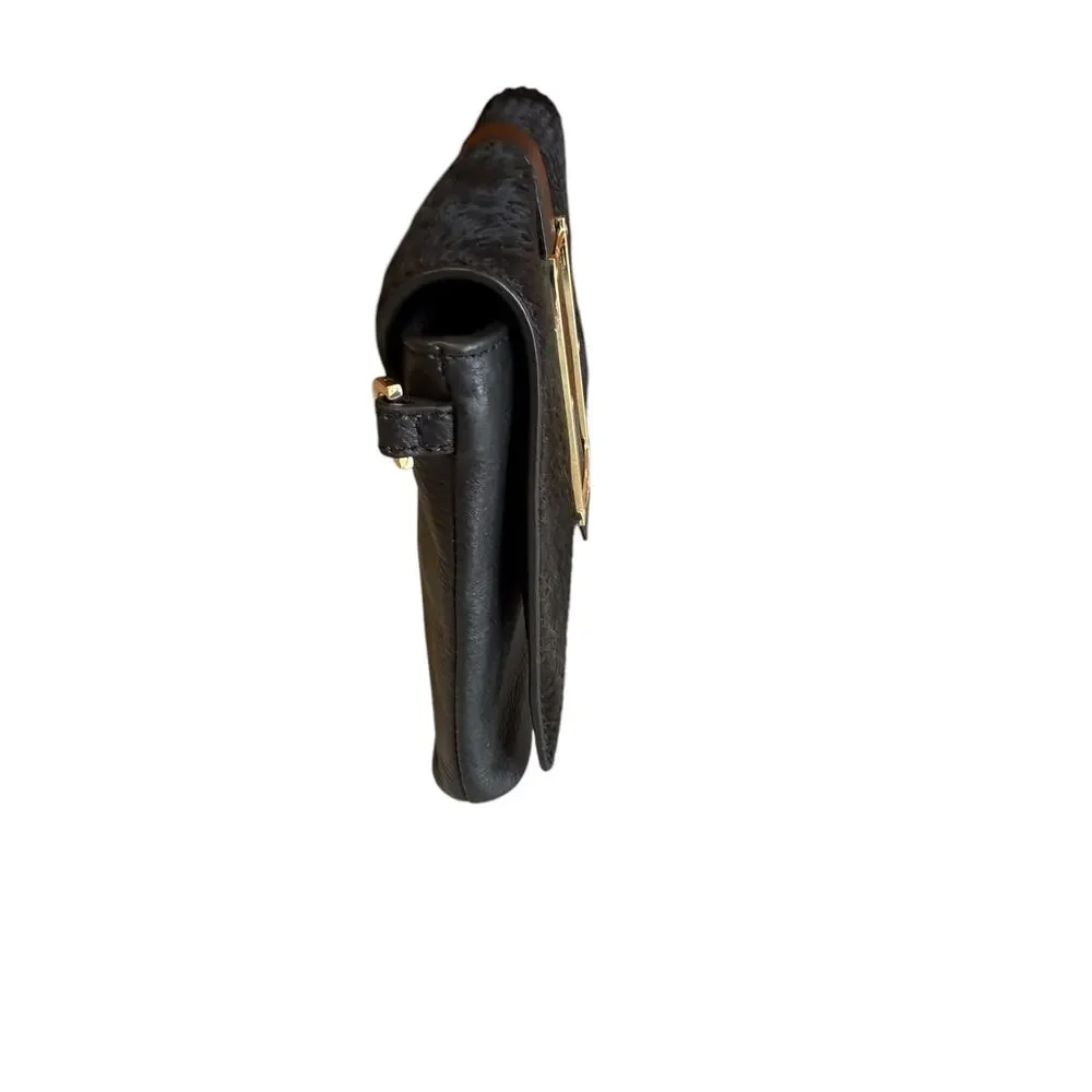 Pour la Victoire Calf Hair Clutch Bag Black